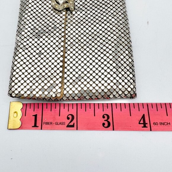 Vintage Purse Silver Mesh 6.5 x 3.5 Clutch Crystal Clasp Whiting & Davis Co - Picture 7 of 10